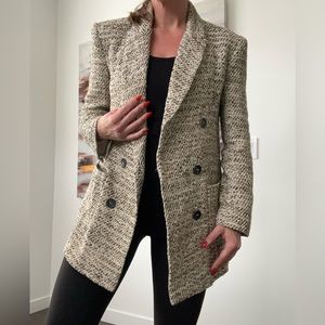 ZARA Double Breasted Relaxed Tweed Blazer